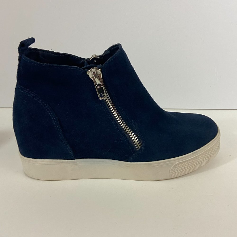Steve Madden Women's Leather Upper Hidden Wedge Zip Sneakers Shoes Sz 9.5M Blue - Picture 6 of 10